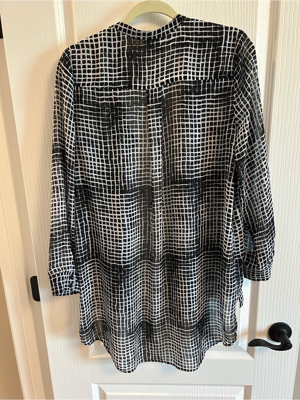 Lightweight Open-Front Grid Print Cardigan - Black/White - Picture 4 of 5